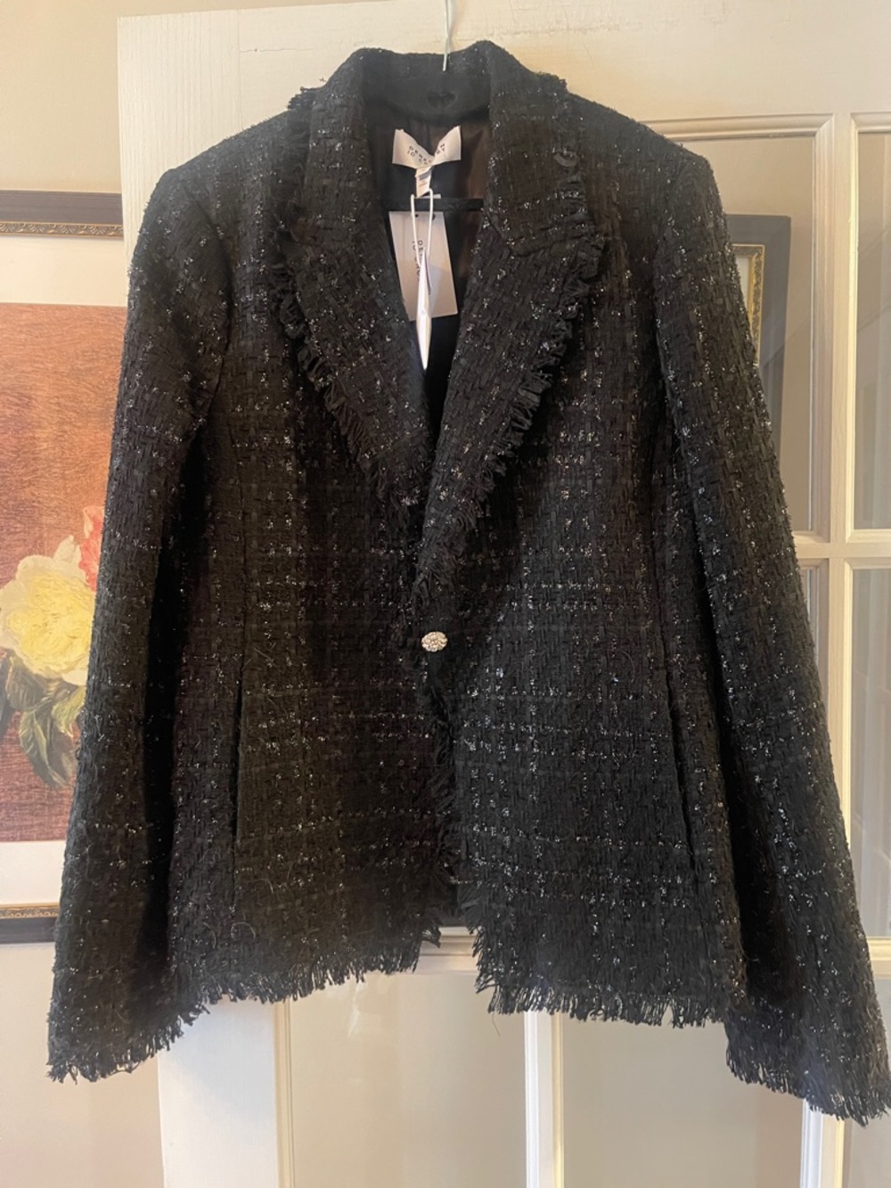 NWT DEREK LAM 10 CROSBY black/silver jacket with rhinestone button in sz 12